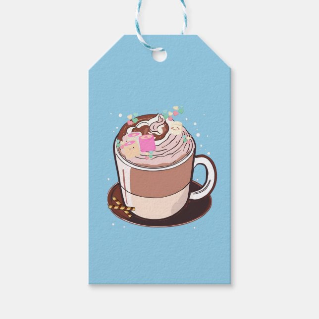 Cute Animated Hot Chocolate Marshmallows Cartoon Presentetikett (Framsidan)