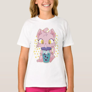 Cute animcat-drickande boba-te t shirt