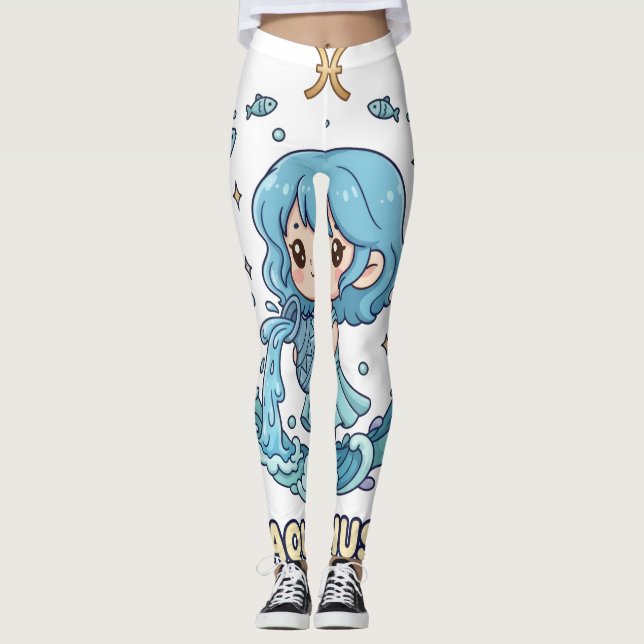 Cute Anime Aquarius Zodiac Sign Leggings  (Framsida)