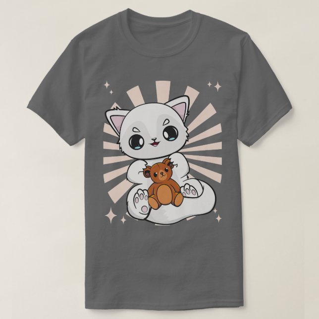 Cute Anime Arctic Fox spelar med Nalle Premiu T Shirt (Design framsida)