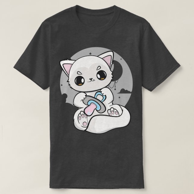 Cute Anime Arctic Fox With Soother And Kawaii Moon T Shirt (Design framsida)