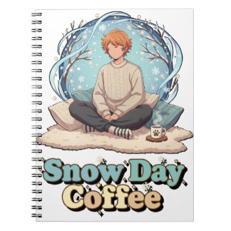Cute Anime Boy Drinking Coffee in Winter Anteckningsbok