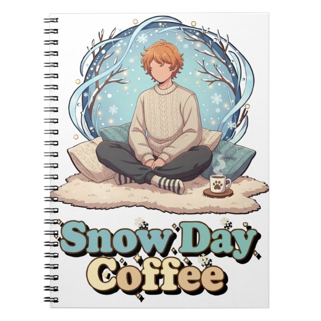 Cute Anime Boy Drinking Coffee in Winter Anteckningsbok (Framsidan)