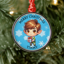 Cute Anime Boy Elf Personalized Christmas Julgransprydnad Metall