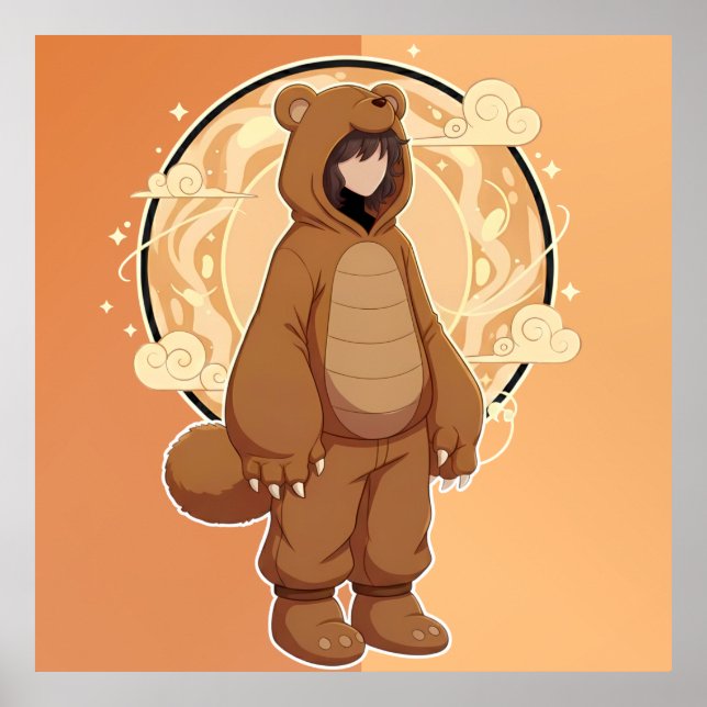 Cute Anime Boy in Bear Poster (Framsidan)