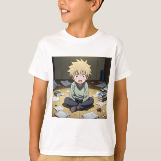 Cute Anime Boy Surprised in Messy Room – Emotional T Shirt