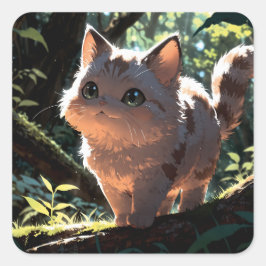 Cute anime cat fyrkantigt klistermärke