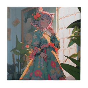 Cute Anime Catgirl Kakelplatta