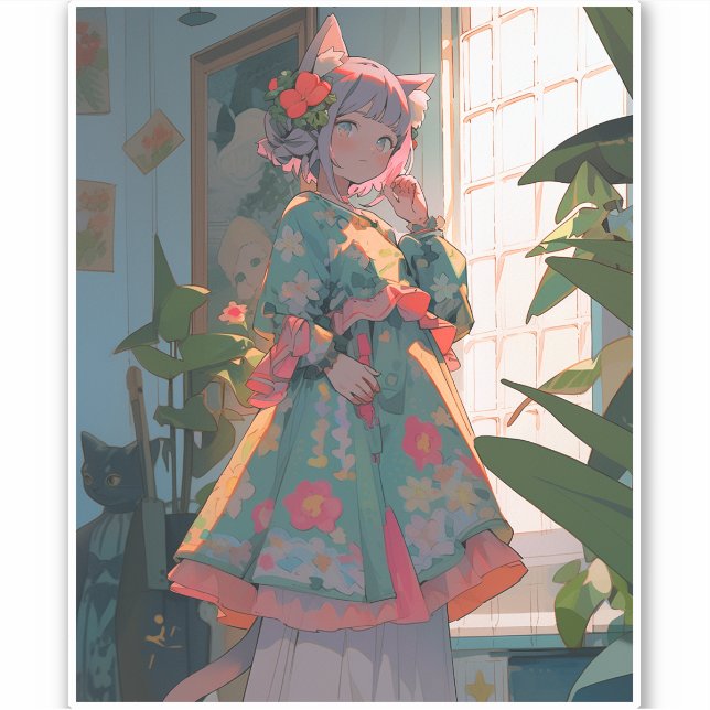 Cute Anime Catgirl Klistermärken (Framsida)