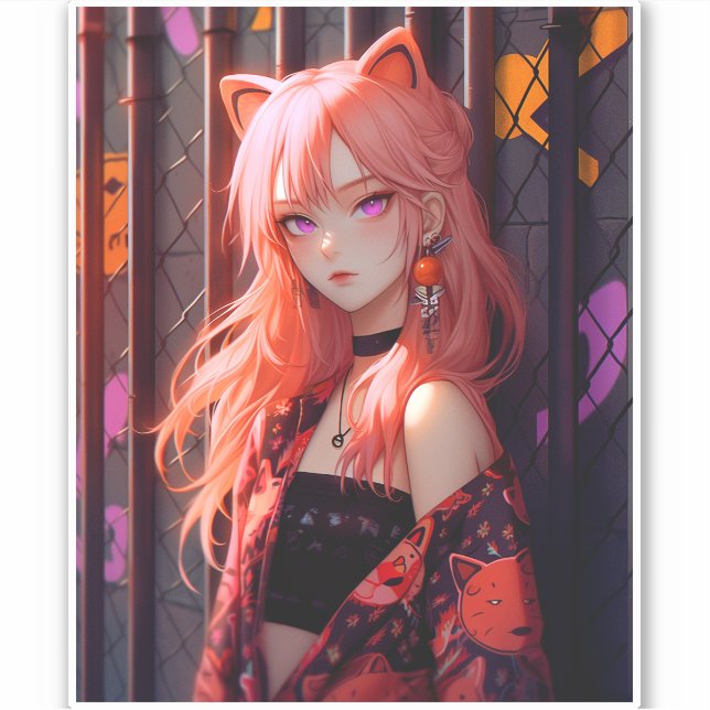 Cute Anime Catgirl Klistermärken (Framsida)