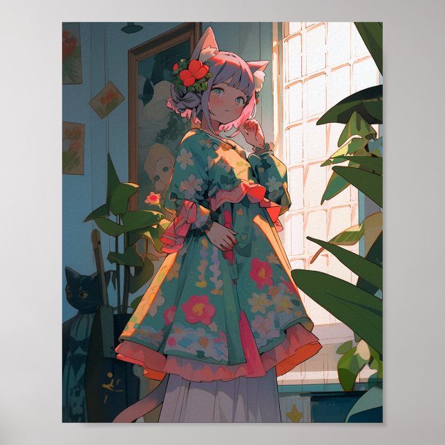 Cute Anime Catgirl Poster (Framsidan)