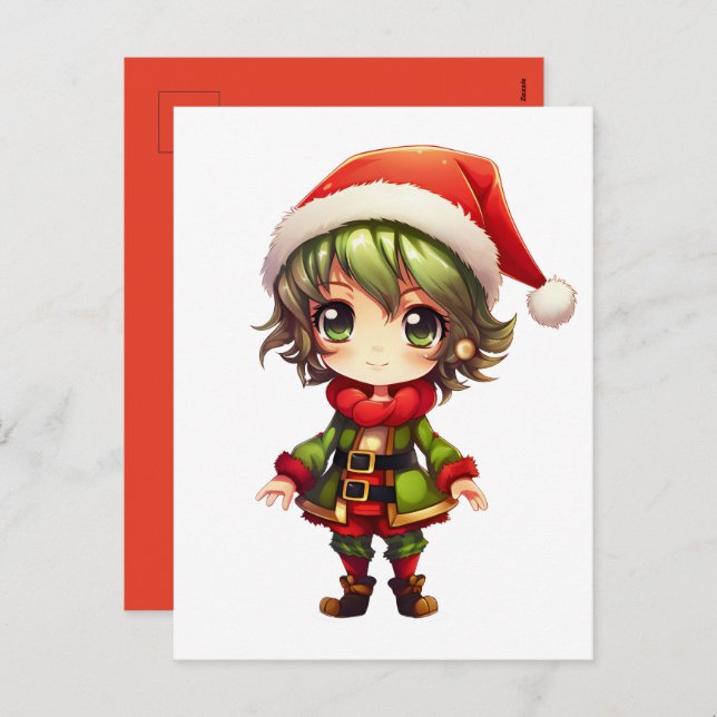 Cute Anime Elf Helg Vykort (Fram/baksida)