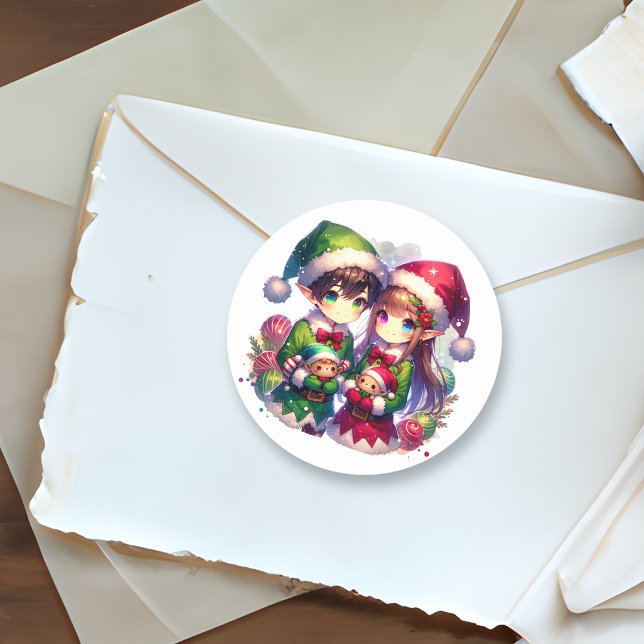 Cute Anime Elves jul Runt Klistermärke (Skapare uppladdad)