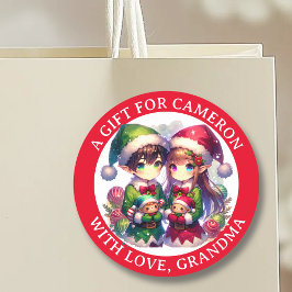 Cute Anime Elves jul | Till och från Runt Klistermärke