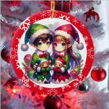 Cute Anime Elves och Snöflingor jul