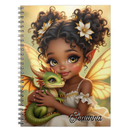 Cute Anime Fairy Girl and Chibi Dragon Anteckningsbok