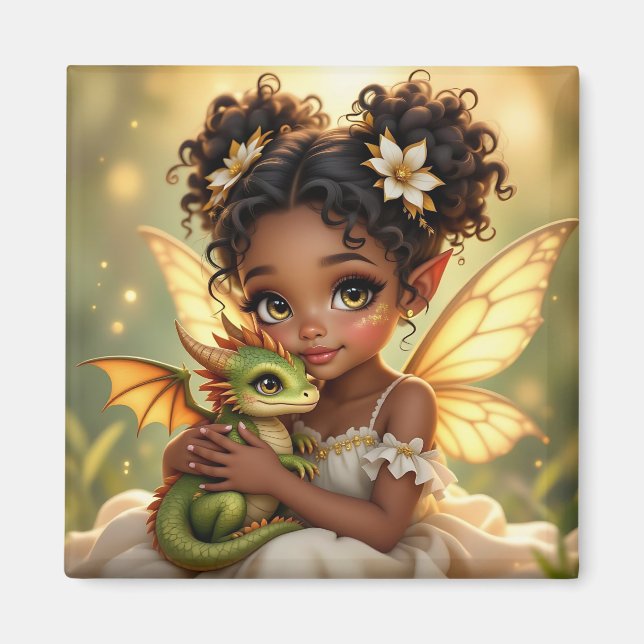 Cute Anime Fairy Girl and Chibi Dragon Magnet (Framsidan)