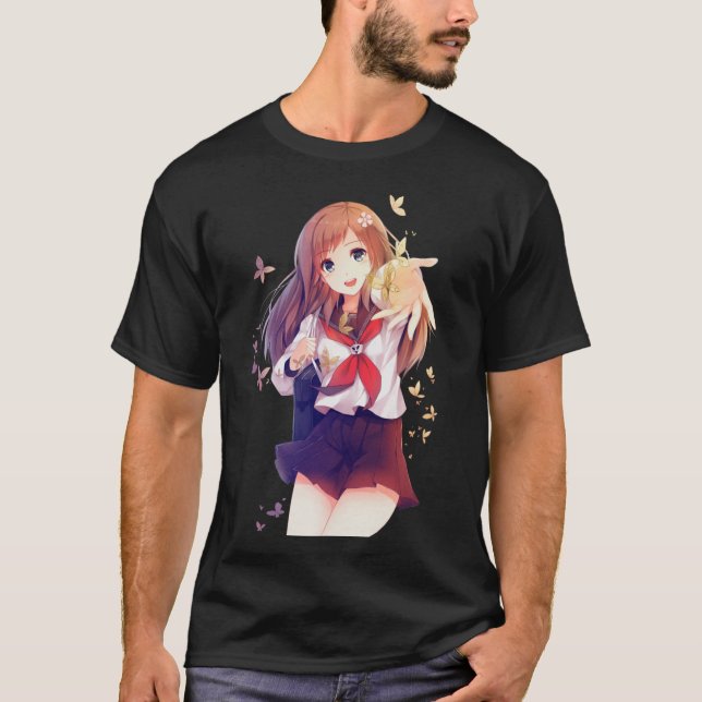 Cute Anime-flicka T Shirt (Framsida)