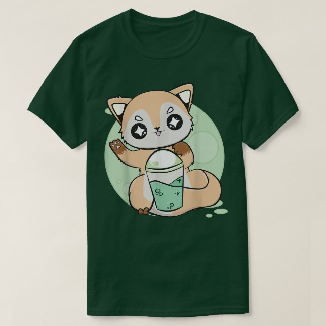 Cute Anime fo with Boba and Pearl Mjölk te 529 T Shirt (Design framsida)