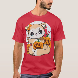 Cute Anime Fox med Kawaii Pumpkin för Halloween P T Shirt