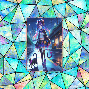 Cute Anime Gamer Girl & Cat Extra Large Canvastryck