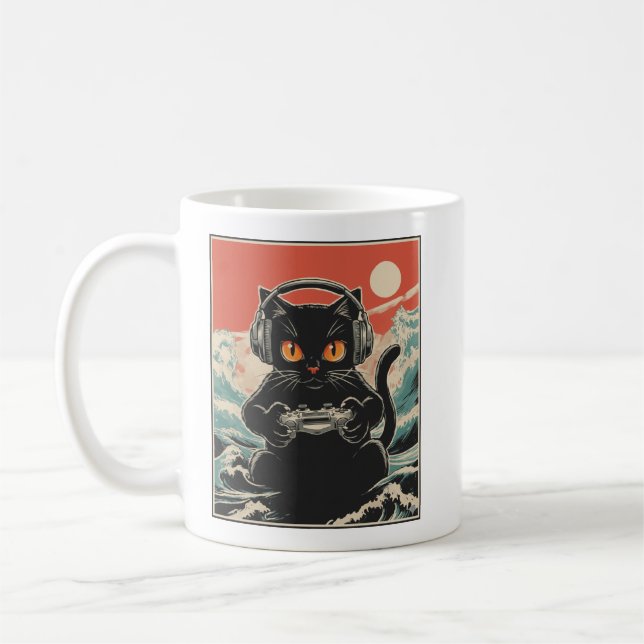 Cute Anime Gamer Kawaii Cat Japanese Gaming Gift B Kaffemugg (Vänster)