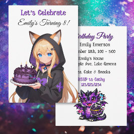 Cute Anime Girl and Dragon Girl's Birthday Party Inbjudningar