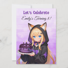 Cute Anime Girl and Dragon Girl's Birthday Party Inbjudningar