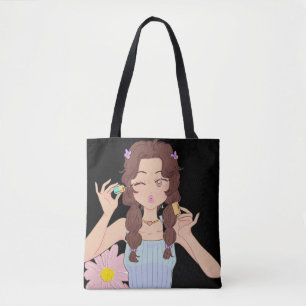 Cute Anime Girl Applied Mascara   Självbetjäning Tygkasse