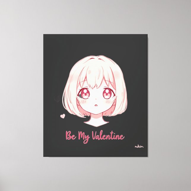 Cute Anime Girl - Be My Valentine T-Shirt Canvastryck (Framsida)