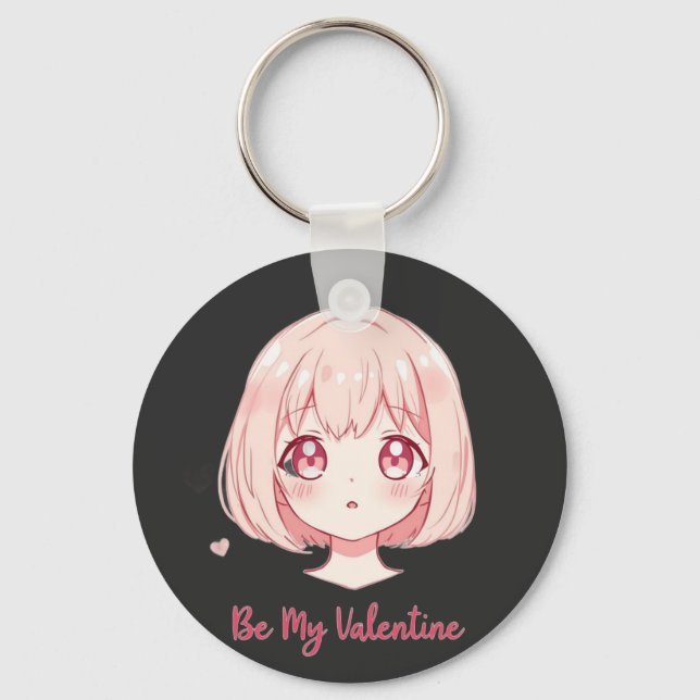 Cute Anime Girl - Be My Valentine T-Shirt Nyckelring (Framsida)