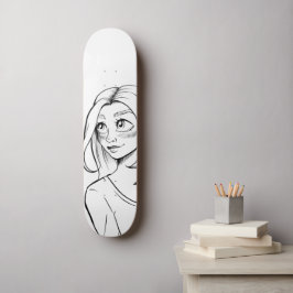 Cute Anime Girl Black White Illustration Mini Skateboard Bräda 18,5 Cm