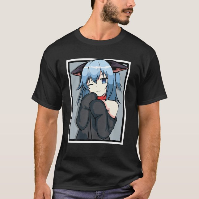 Cute Anime Girl - Cat Design - Manga T Shirt (Framsida)