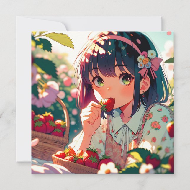 Cute Anime Girl Eating Strawbär | Sommardag (Framsida)