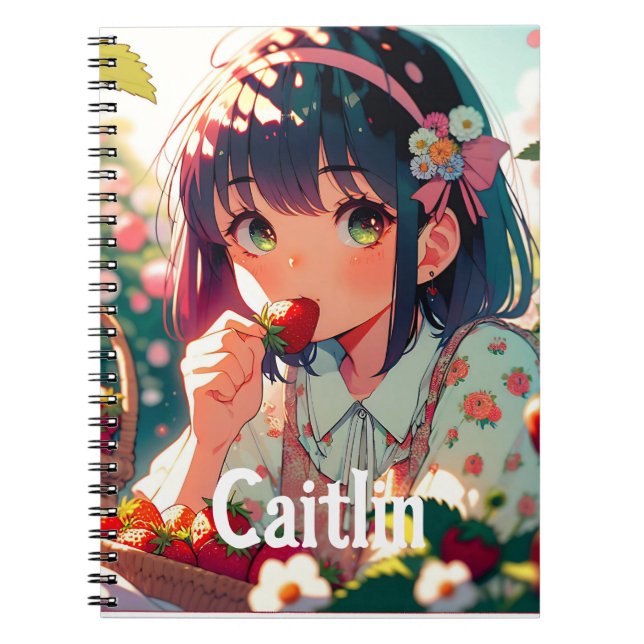Cute Anime Girl Eating Strawbär | Sommardag Anteckningsbok (Framsidan)