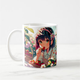 Cute Anime Girl Eating Strawbär | Sommardag Kaffemugg