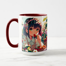 Cute Anime Girl Eating Strawbär | Sommardag Mugg