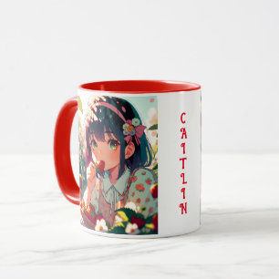 Cute Anime Girl Eating Strawbär   Sommardag Mugg