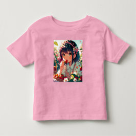 Cute Anime Girl Eating Strawbär | Sommardag T Shirt