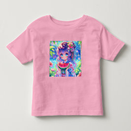 Cute Anime Girl Eating Watermelon en sommardag T Shirt