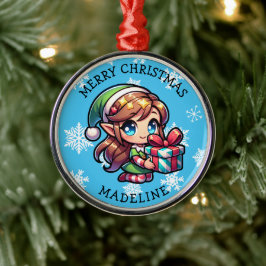 Cute Anime Girl Elf Personalized Christmas Julgransprydnad Metall