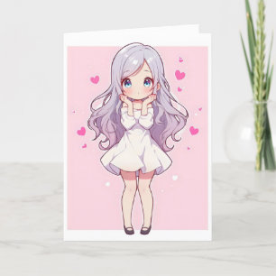 Cute Anime Girl Hearts Helgkort