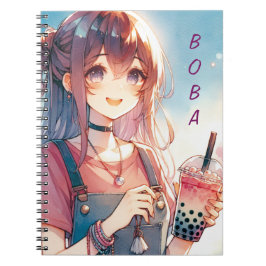 Cute Anime Girl Holding a Boba Tea Anteckningsbok