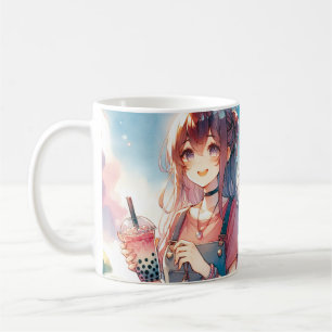 Cute Anime Girl Holding a Boba Tea Kaffemugg