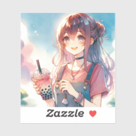 Cute Anime Girl Holding a Boba Tea Klistermärken