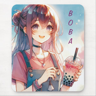 Cute Anime Girl Holding a Boba Tea Musmatta