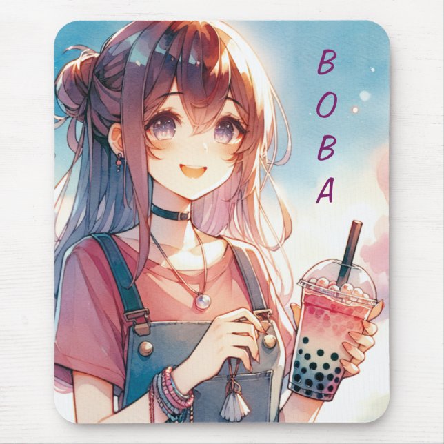 Cute Anime Girl Holding a Boba Tea Musmatta (Framsidan)