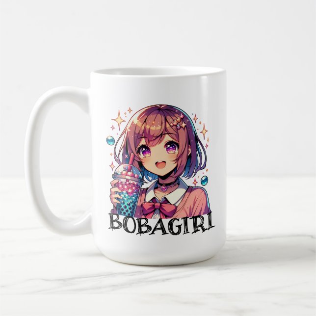 Cute Anime Girl Holding Bubble Tea Kaffemugg (Vänster)