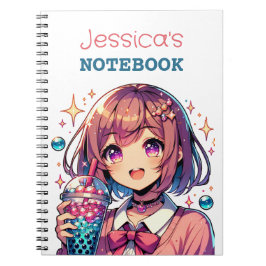 Cute Anime Girl Holding Bubble Tea Personlig Anteckningsbok