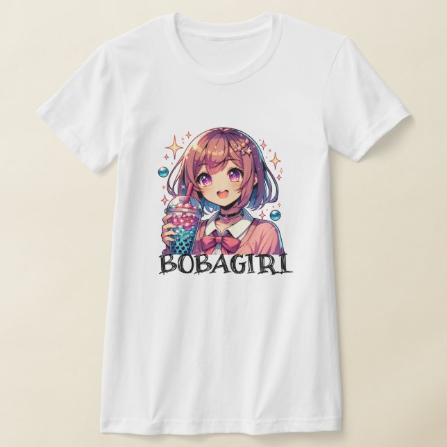 Cute Anime Girl Holding Bubble Tea T Shirt (Laydown)